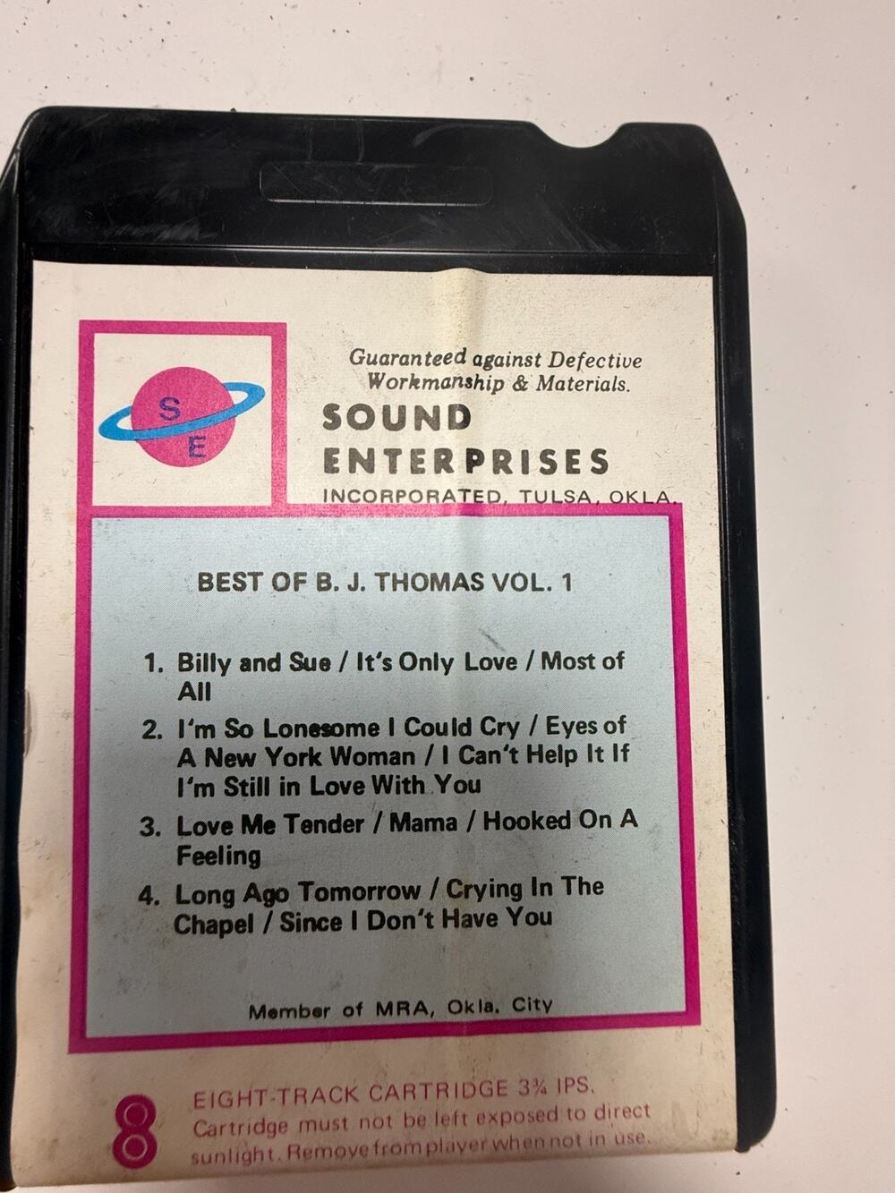 Best Of BJ Thomas Vol 1 8 Track Tape Sound Enterprises Country Pop
